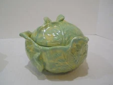 Vintage Ceramic Covered Bowl Holland Mold Yellow Green Lettuce Cabbage Design