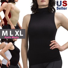 Women Sleeveless Mock Neck Turtleneck Body Shaping Slim Fitted Shirts Plus Size