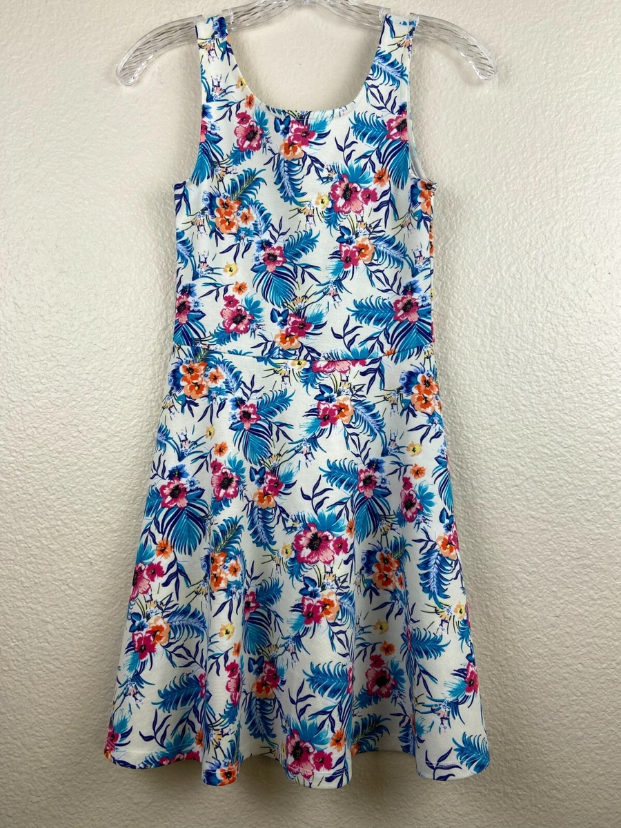 Hu0026M Divided Womens Dress Size 4 Blue Floral Sleeveless Stretch Waist | eBay