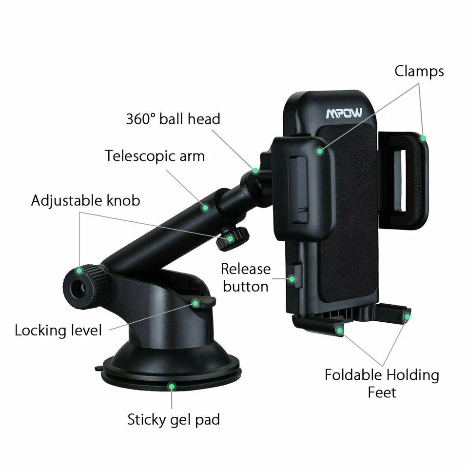 Mpow Gen-2 Dashboard Car Phone Holder Windshield Car Phone Mount For Cell phone - Image 3 of 4