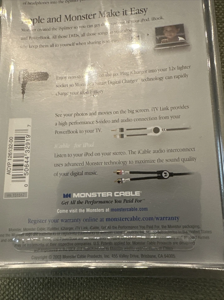 Monster Cable i Splitter Mini Y-Adapter For iPod PowerBook Share Music Movies - Image 4 of 4