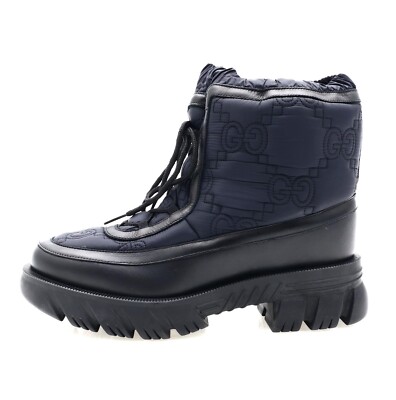 Gucci Z32105 Mens Blue/Black Street Style Plain Leather Logo Boots