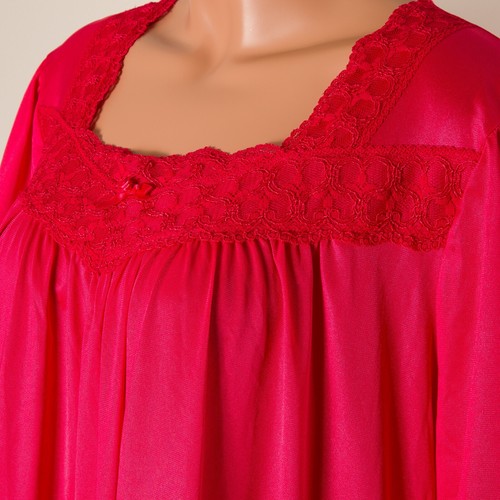 ๐ FUNDAMENTALS Woman 2X Red Nightgown Housedress Nylon Short Sleeve Lace - Picture 3 of 9