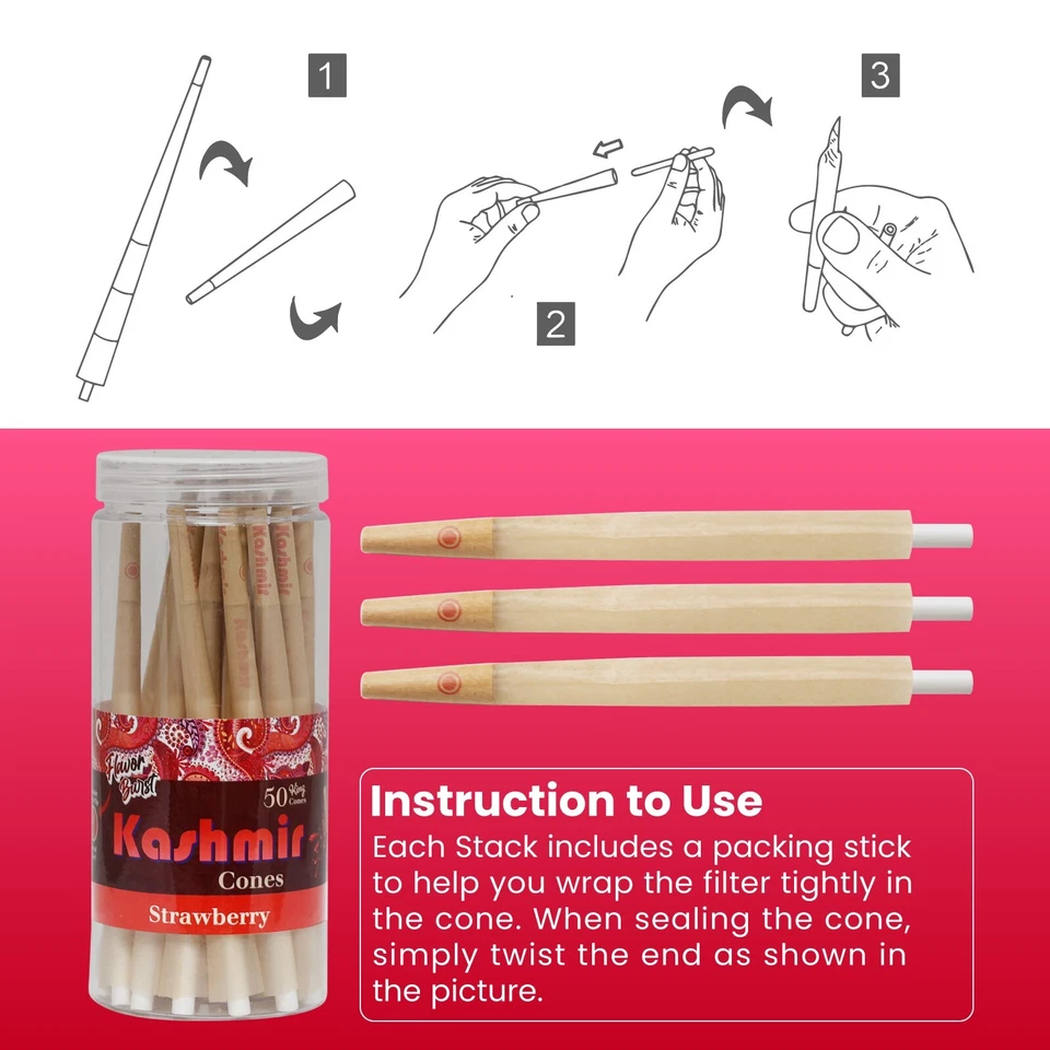 Conos preenrollados de Cachemira con sabor a fresa 1 1/4 papel de liar cono tarro de 25 quilates Foto 3 de 4