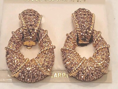 Vintage CINER Large Textured Door Knocker Design Gold Plated Clip-on  Earrings