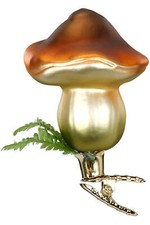 Inge-Glas Clip-on Mushroom Porcino 10142S024 German Glass Ornament w/Gift Box