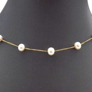 14k gold pearl necklace link inch freshwater cuban stations floating