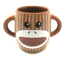 Sock Monkey Ceramic Coffee Cup Mug  Brown Double Handle Galerie!