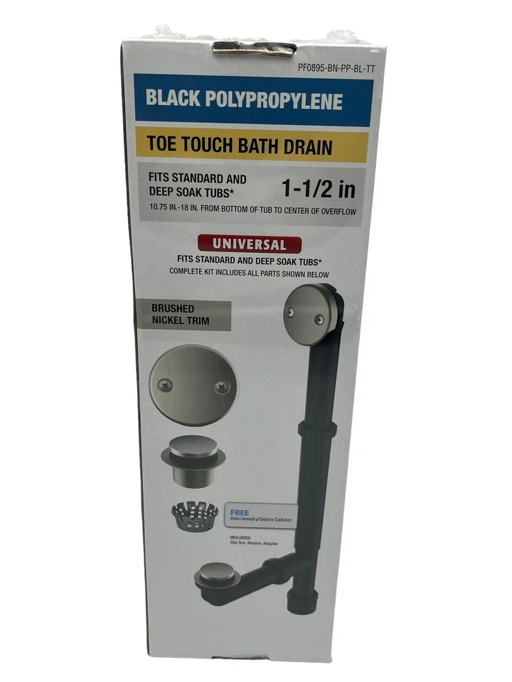 PF Waterworks матовый никель отделка сенсорный носок слив ванны - черный полипропилен - Изображение 4 из 4