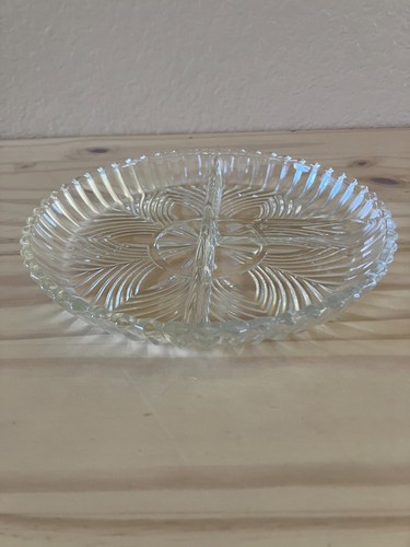 Vintage Clear 3 Section Divided Tray Plate Indiana Glass 259 Fans Sawtooth Edge - Picture 2 of 5