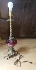 Vintage Cranberry Ruby Cut To Clear Crystal Glass Table Lamp GIM Ornate Base #1