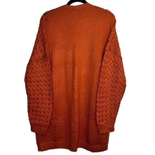Abrigo Cárdigan Mujer Manga Larga Naranja Tejido Frente Abierto Chaqueta Bolsillos Talla XL - Imagen 3 de 7
