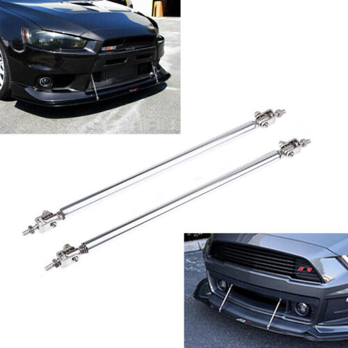 2X Sliver Adjustable Front Bumper Lip Splitter Spoiler Strut Rod Tie Support Bar - Picture 10 of 12