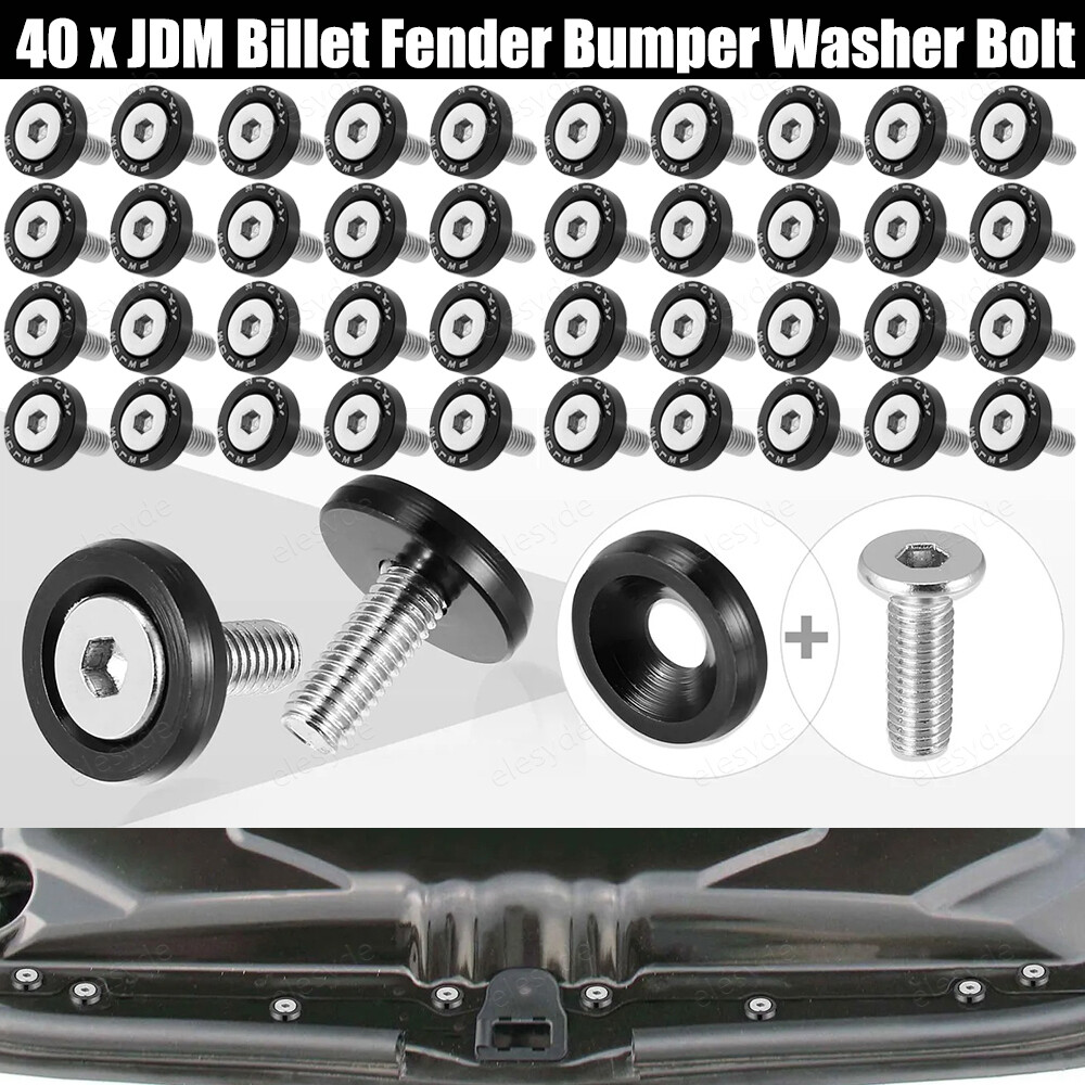 40Pcs Black Billet Aluminum Fender Bumper Washer Bolt Engine Bay Screw Kit JDM