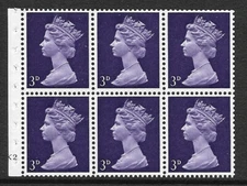 UB6 3d Pre-Decimal machin booklet pane Cyl K2 - Bottom - No Dot - UNMOUNTED MINT