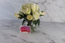 Artificial Roses Bouquet Flowers Floral Arrangement in Faux Water Glass Vase