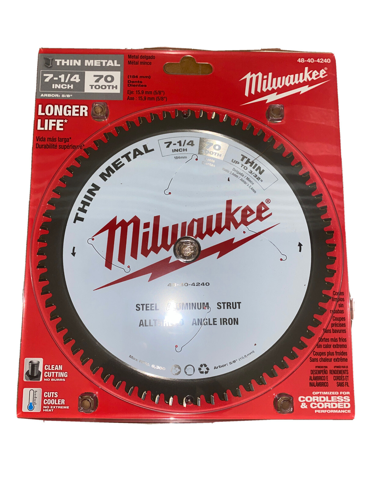 MILWAUKEE 71/4" METAL STEEL CUTTING CARBIDE CIRCULAR SAW BLADE 70T 48