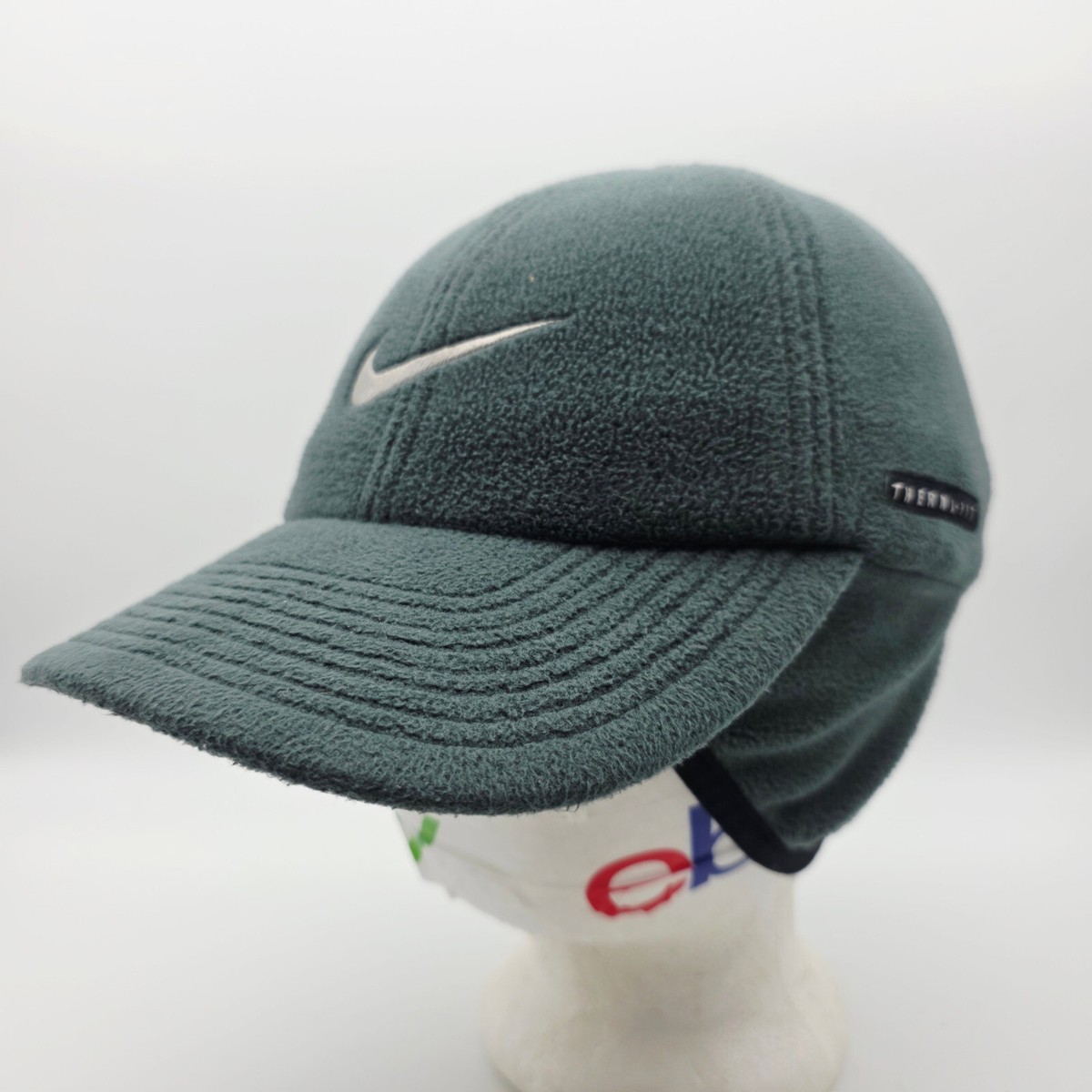 Nike 90s Vintage Therma-Fit Fleece Earflap Baseball Cap Hat Green