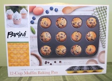 Parini Yellow 12 Cup Muffin Baking Pan, Non-Stick Stoneware, Used Once