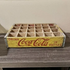 Vintage Yellow Wooden Coca Cola Crate Wood Case Advertising Original Coke 1970s