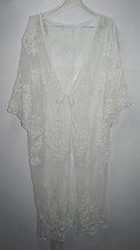 Ivory Sheer Netting Floral Embroidered Open Cardigan Kimono Topper Womans OSFM