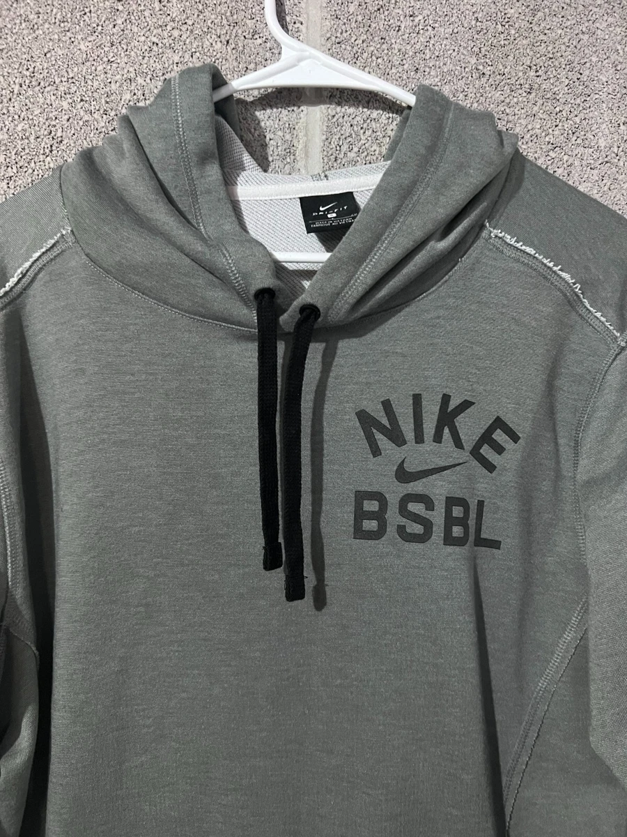 Nike BSBL Baseball 3 4 Sleeve Gray Distressed Sweatshirt Hoodie Men s Sz Small
