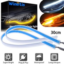 2pcs Sequential Led Strip White Amber Turn Signal Lights Drl Headlight 30cm 12v