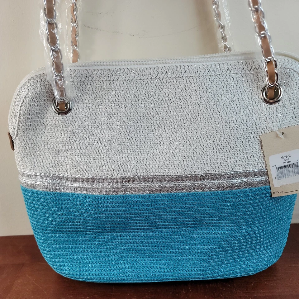 Cartera de paja de papel blanco plateado azul mágico de colección Rn 90894 Ps2 Foto 2 de 4