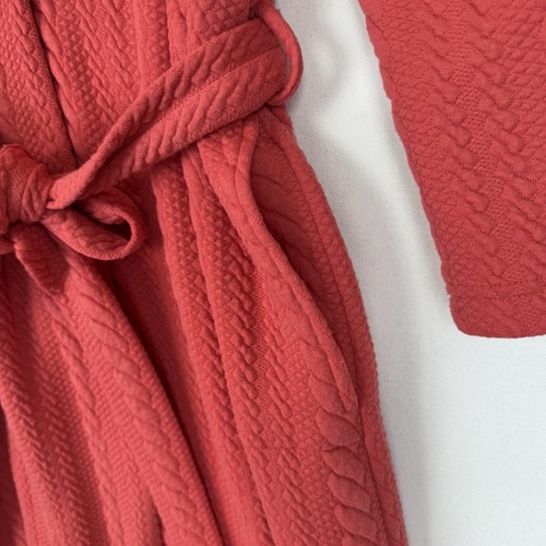 Diamond Tea Robe Womens 1X Plus Pink Cable Knit Floor length Belted Comfort Soft - Picture 5 of 17