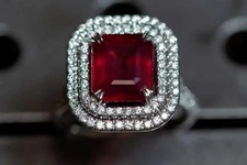 5.30Ct Emerald Cut Genuine Ruby Diamond Wedding Ring 14K Solid White Gold Size