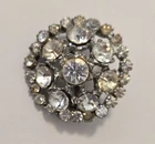 VTG Clear Rhinestone Domed Cluster Brooch Silver Tone Unsigned Costume Jewelry