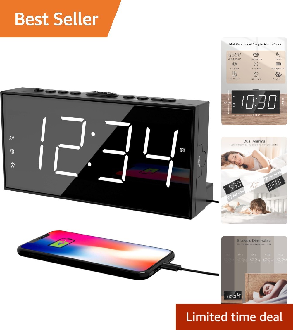 Modern LED Alarm Clock with Dual Alarms, Dimmable Display & USB Charging Port