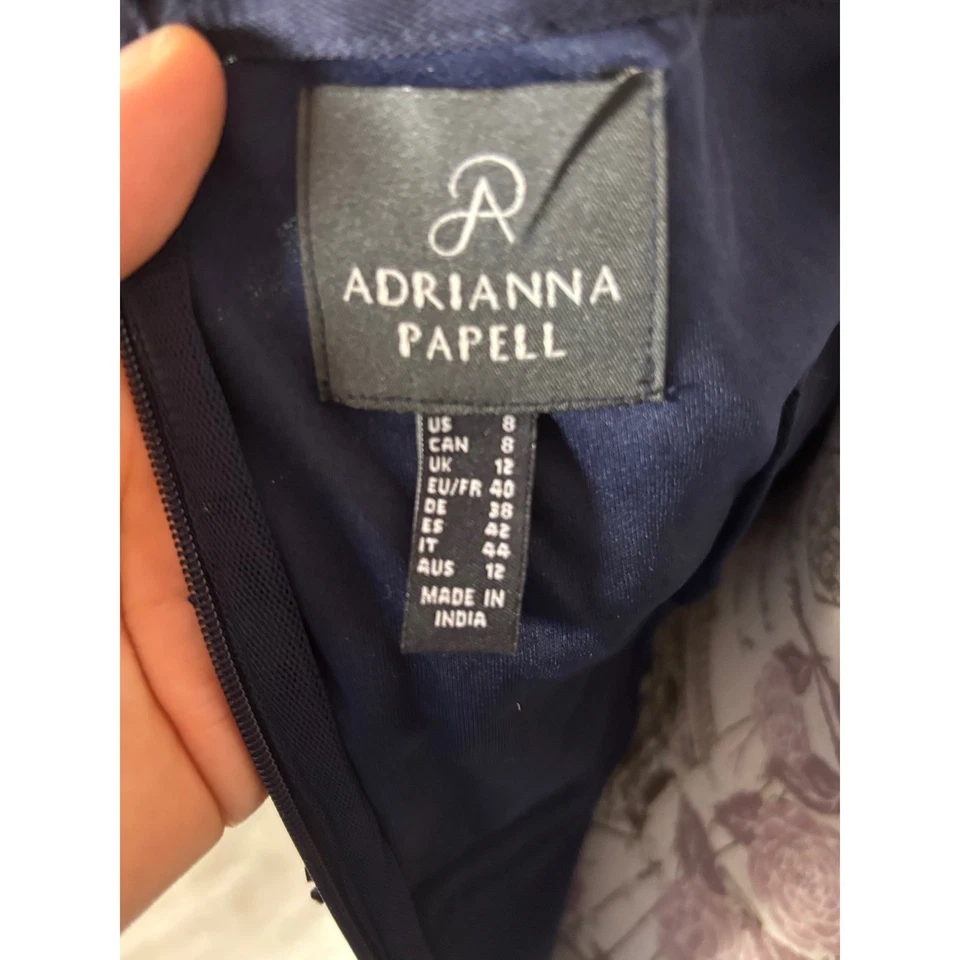 Vestido de cóctel Adrianna Papell azul marino con cuentas lentejuelas manga larga talla 2/4 Foto 3 de 4
