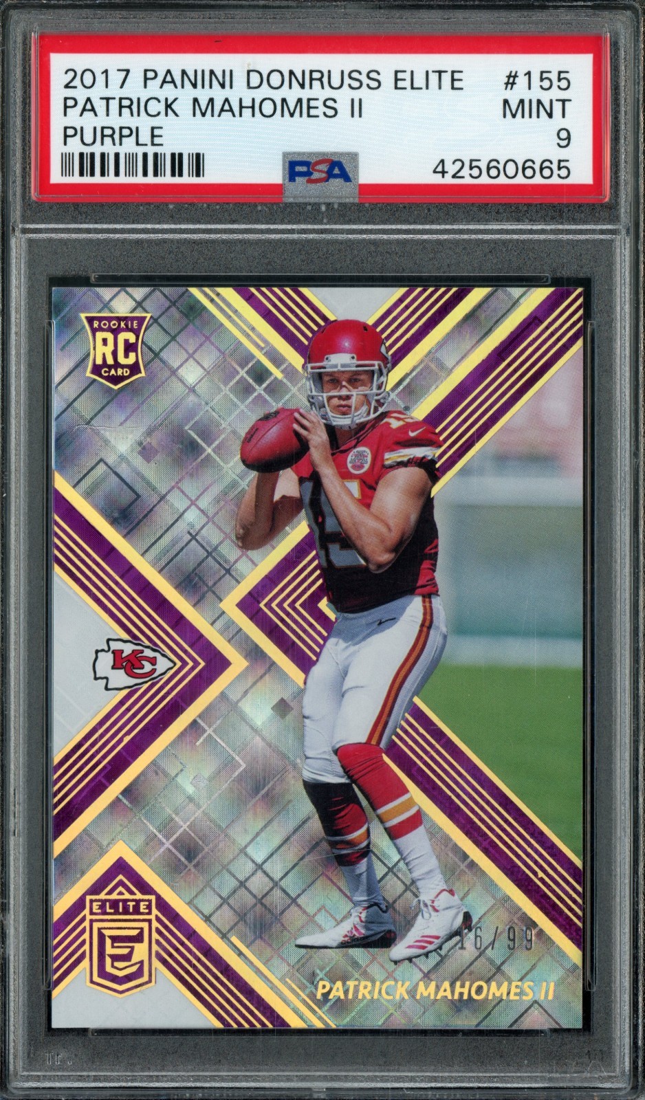 2017 Panini Donruss Elite #155 Patrick Mahomes II Purple Rookie RC #'d /99 PSA 9