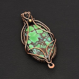 Turquoise Gemstone Handmade Copper Wire Pendant Jewelry Gift 2.84" AP-37983