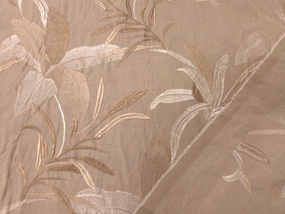 Covington BURBANK LINEN Beige Tan Tropical Plant Embroidery Drapery Fabric - Image 2 of 3