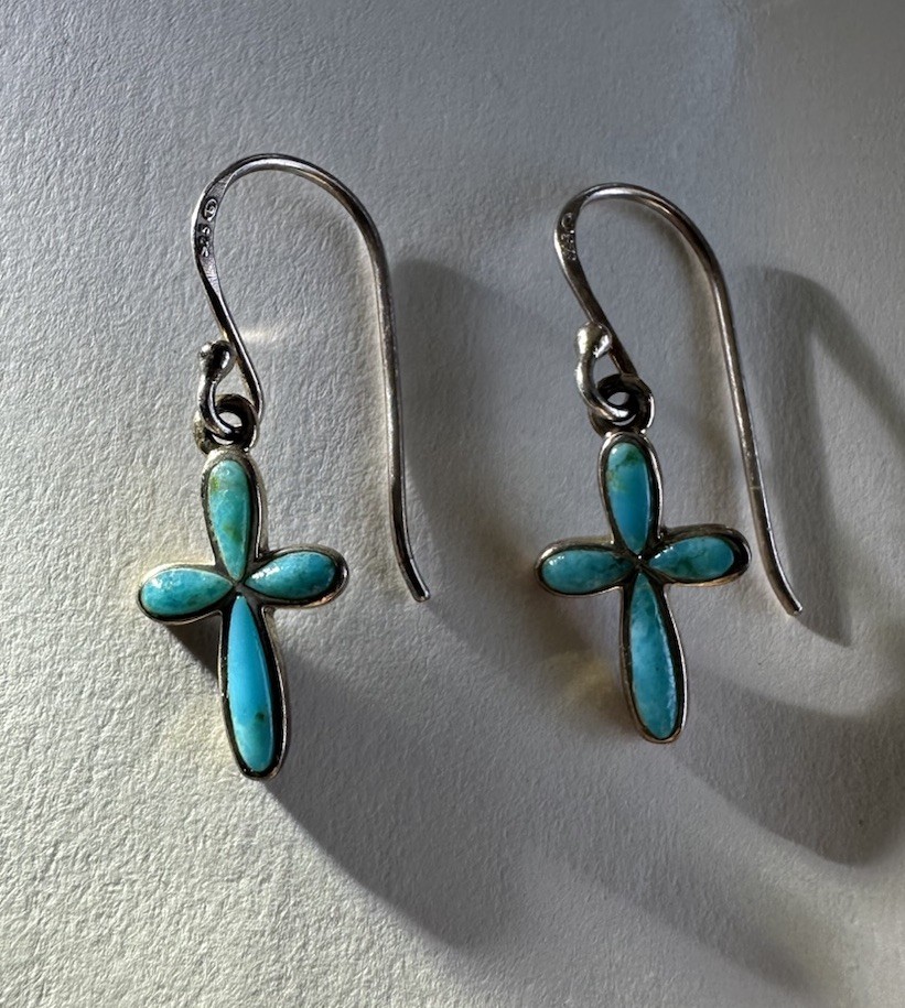 Boma 925 Sterling Silver Turquoise Cross 0.5” Dangle Earrings
