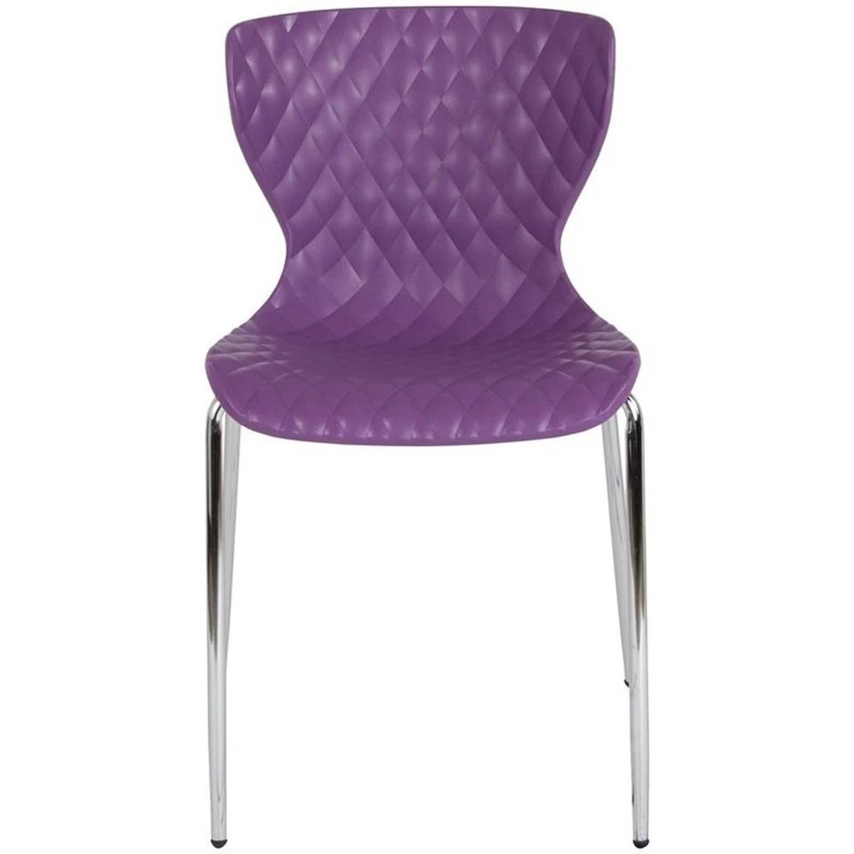 Silla auxiliar de comedor de plástico Flash Furniture Lowell en púrpura y cromo Foto 2 de 4
