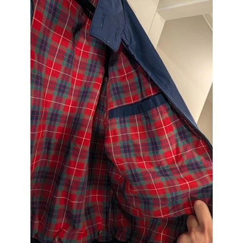 Vintage Lands End Harrington Jacket Mens M Navy Red Tartan Plaid Lined image 6