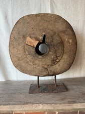 Antique Wooden mill wheel on metal stand - Large