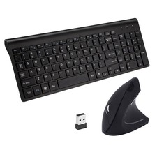 2.4GHz Wireless Vertical Ergonomic Mouse and Keyboard Combo Ultra-Thin Portab...