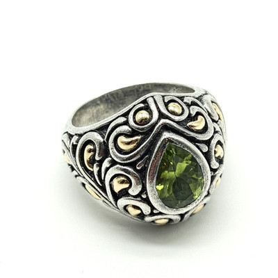 BJC Samuel B Benham Sterling Silver 925 18K Gold Peridot Ring Sz 6.5
