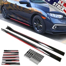 Gloss Black+Red Side Skirts Extension Rocker Panel For Honda Accord Civic Sedan