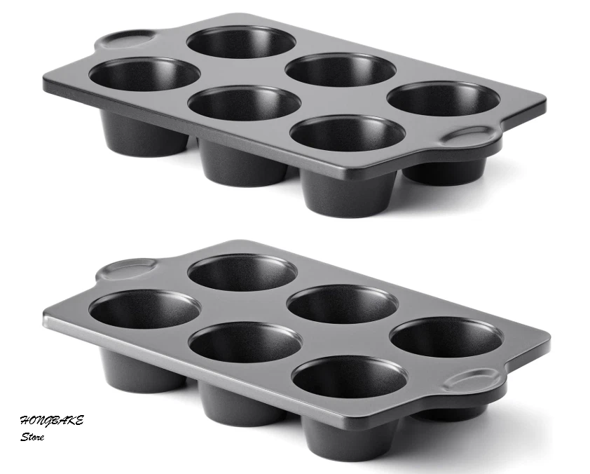 HONGBAKE Nonstick Jumbo Muffin Pan 2-Pack – Large 6-Cup Cupcake Baking Tray (3.5