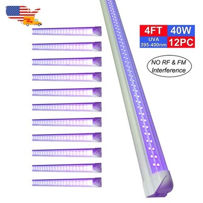 12 Pack 40W UV Led Black Light Bar 4Ft Long with US Plug Single End Power Bulbs