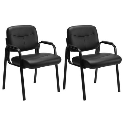 Office Reception Guest Chair No Wheels Set of 2, Leather Stationary Waiting R...