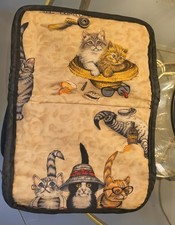 Lindo bolso de mano vintage de tela KittyCat con múltiples bolsillos: encantadores gatos y estampado de leopardo