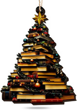 Christmas Book Lovers Gifts for Women Men - Wooden Christmas Ornaments 2025 for