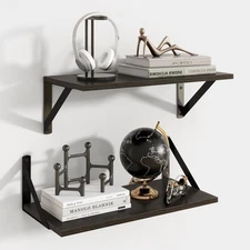 Floating Shelves For Wall 16Wx8D Black Set Of 2 Deep Wall Mounted Bookshelf