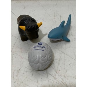 Foam Squishy Stress Reliever Toy Variety Lot of 3 Buffalo Shark Human Brain
